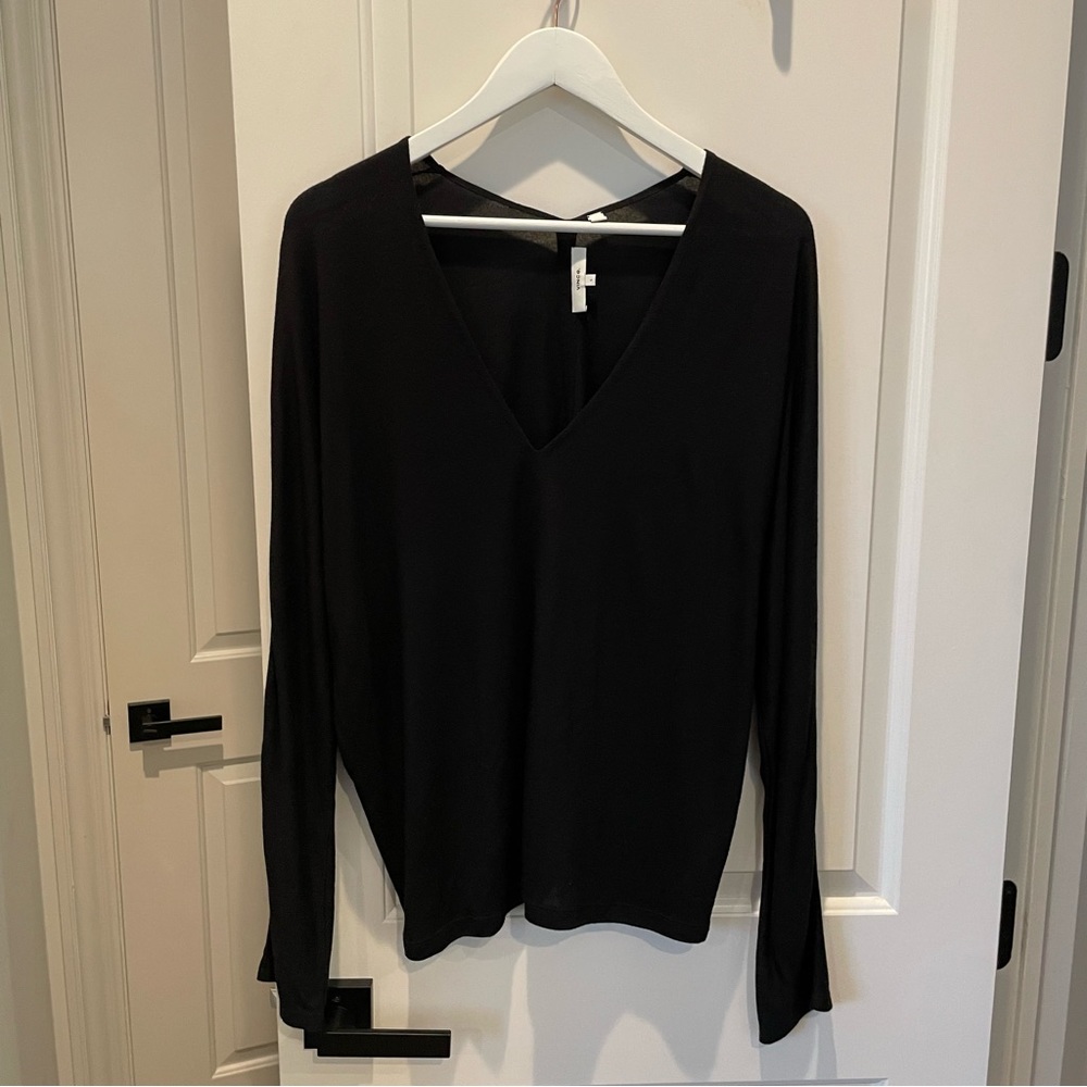 Vince Black Double V-Neck Long Sleeve Top - Size L